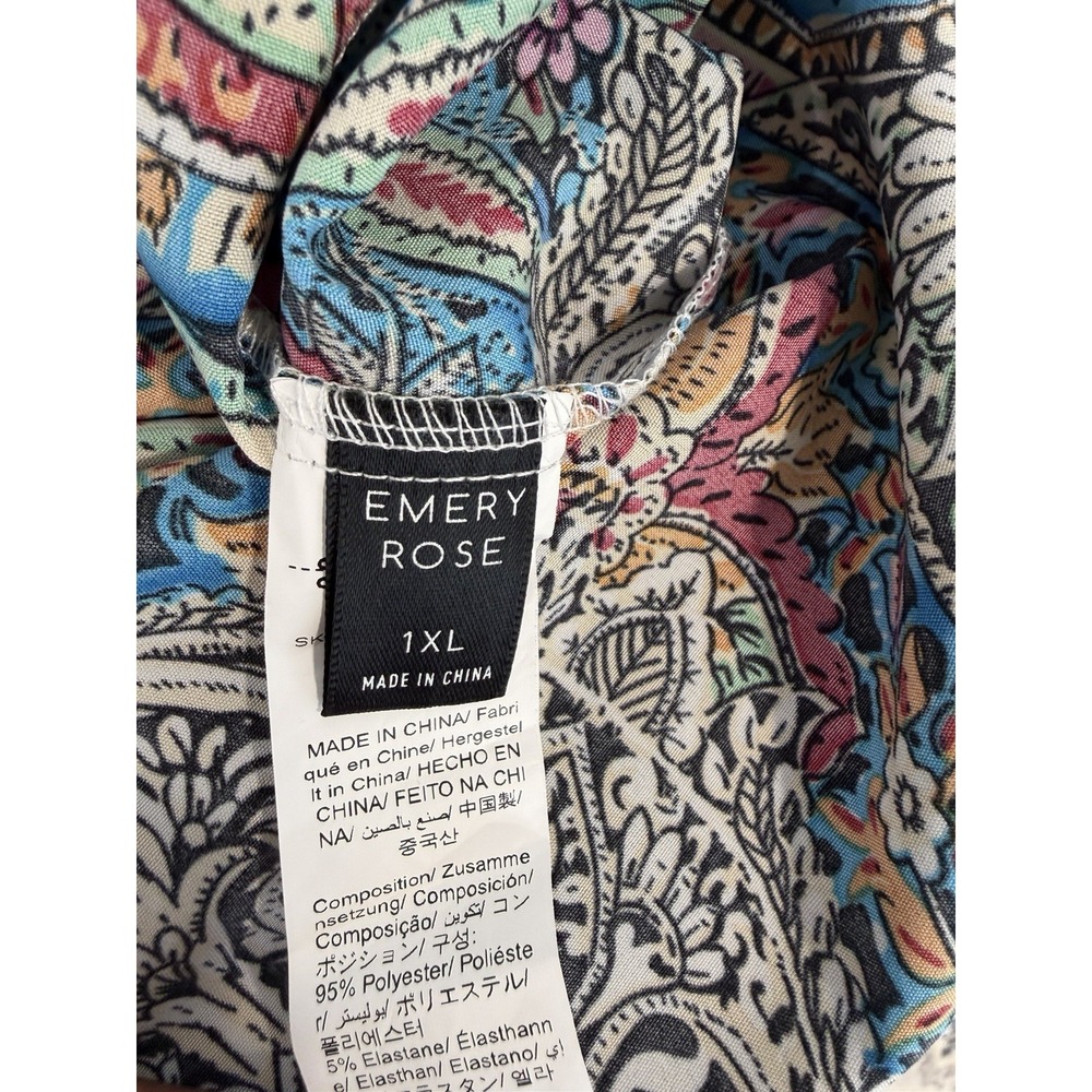 Emery Rose 1XL Women's Paisley Button Front Blouse Colorful Boho Shirt Retro - Picture 7 of 9